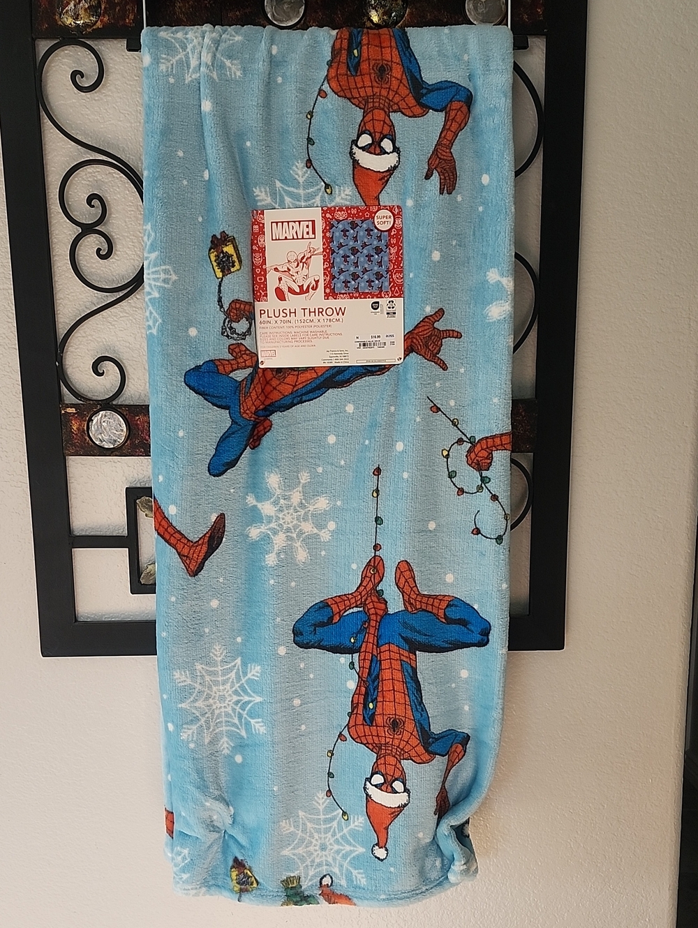 Marvel Blue Spider-Man Christmas Holiday Plush Throw